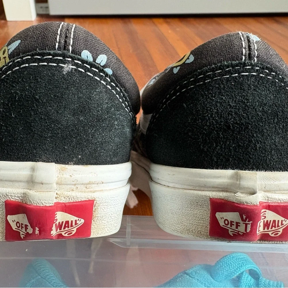 Kids Black Floral Smile Vans, 7